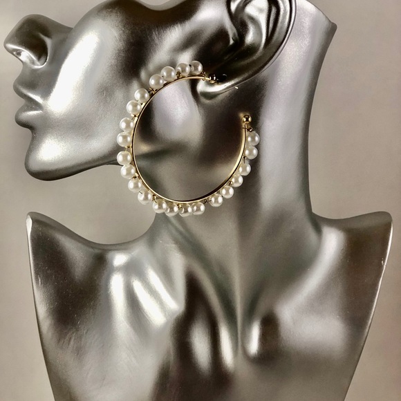Pearl Hoop Earrings - Picture 2 of 2